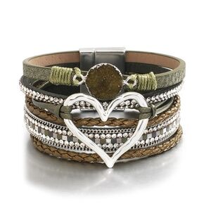 NWT Olive Layered Bracelet with Heart Accent – Magnetic Closure